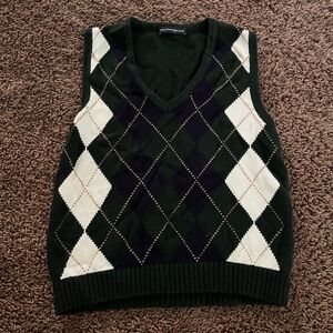 Women’s Brandy Melville Preppy Plaid Vest Size Small Green/White
